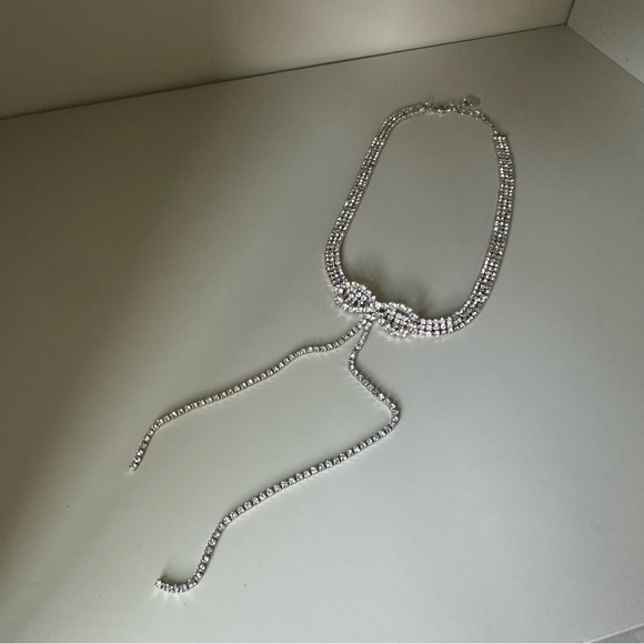 Rhinestone Bow w Tails Girly Choker Necklace - Picture 4 of 5